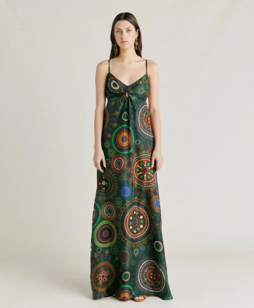 Vestito Jolie In Haboutai Di Seta - Verdone Multicolor