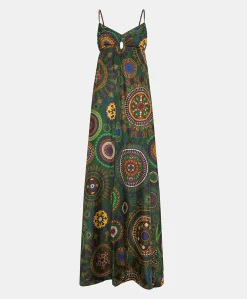 Vestito Jolie In Haboutai Di Seta - Verdone Multicolor