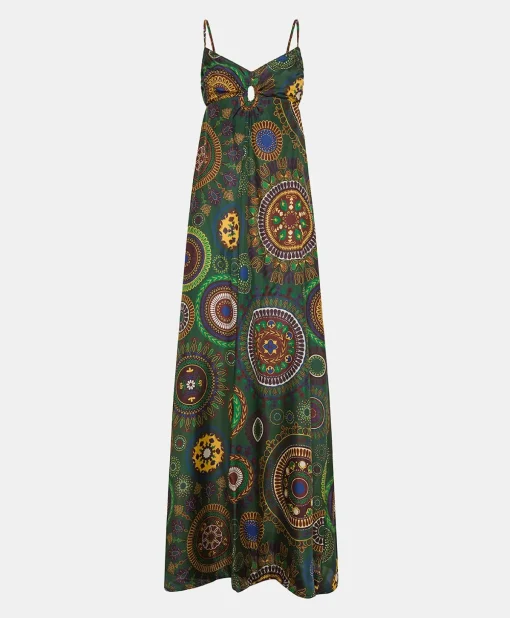 Vestito Jolie In Haboutai Di Seta - Verdone Multicolor