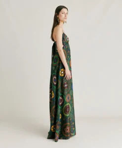 Vestito Jolie In Haboutai Di Seta - Verdone Multicolor