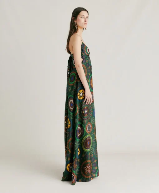 Vestito Jolie In Haboutai Di Seta - Verdone Multicolor