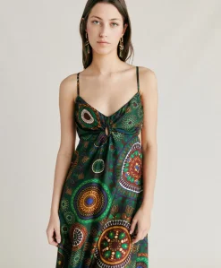 Vestito Jolie In Haboutai Di Seta - Verdone Multicolor