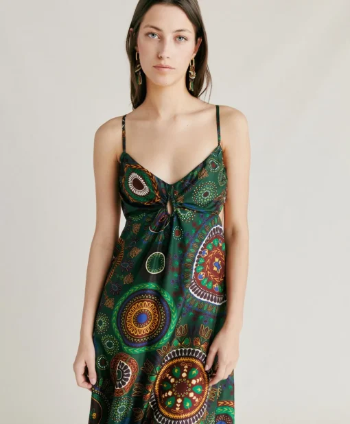 Vestito Jolie In Haboutai Di Seta - Verdone Multicolor