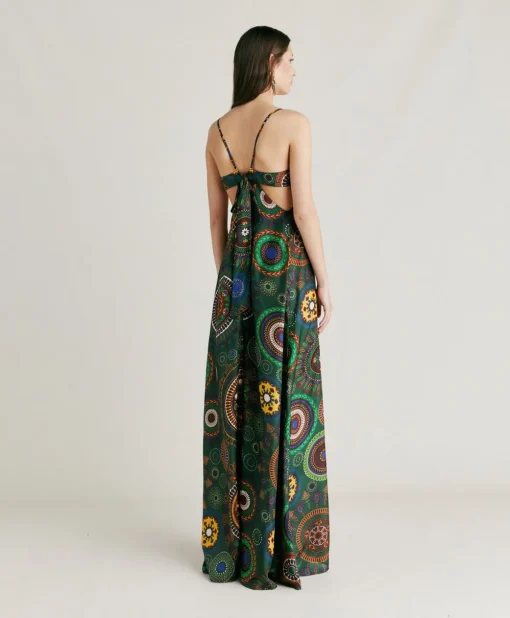 Vestito Jolie In Haboutai Di Seta - Verdone Multicolor