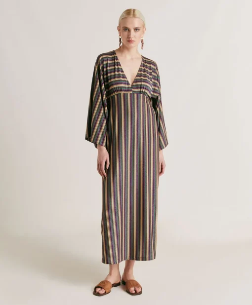 Vestito Margarida In Jersey Lurex A Righe - Multicolor Verde