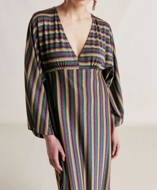 Vestito Margarida In Jersey Lurex A Righe - Multicolor Verde