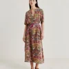 Vestito Penelope In Crepe De Chine - Oliva Multicolor