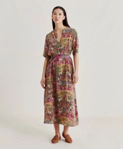Vestito Penelope In Crepe De Chine - Oliva Multicolor