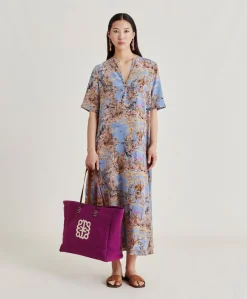 Vestito Penelope In Crepe De Chine - Ceruleo Multicolor