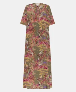 Vestito Penelope In Crepe De Chine - Oliva Multicolor