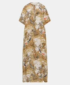Vestito Penelope In Crepe De Chine - Panna / Multicolor