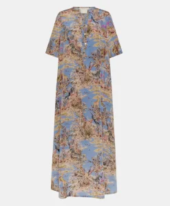 Vestito Penelope In Crepe De Chine - Ceruleo Multicolor