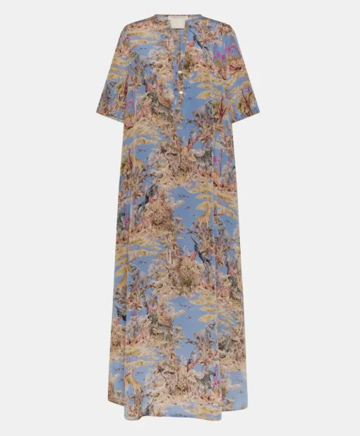 Vestito Penelope In Crepe De Chine - Ceruleo Multicolor