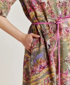 Vestito Penelope In Crepe De Chine - Oliva Multicolor