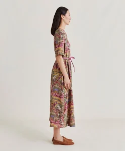 Vestito Penelope In Crepe De Chine - Oliva Multicolor