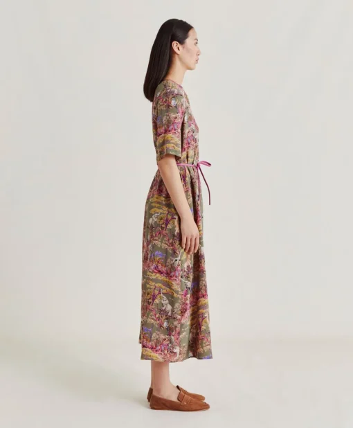Vestito Penelope In Crepe De Chine - Oliva Multicolor