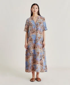 Vestito Penelope In Crepe De Chine - Ceruleo Multicolor