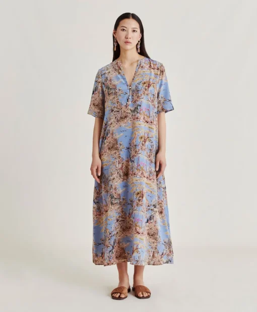 Vestito Penelope In Crepe De Chine - Ceruleo Multicolor