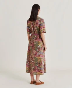 Vestito Penelope In Crepe De Chine - Oliva Multicolor