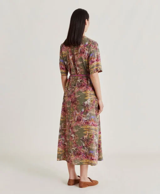 Vestito Penelope In Crepe De Chine - Oliva Multicolor