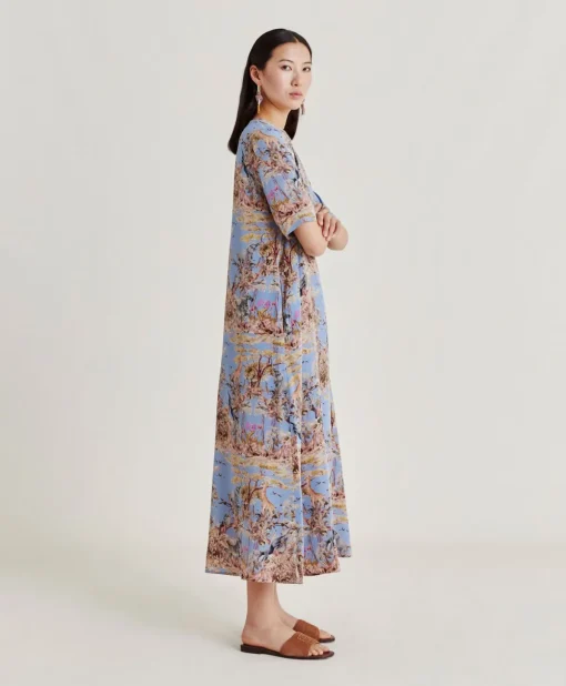 Vestito Penelope In Crepe De Chine - Ceruleo Multicolor