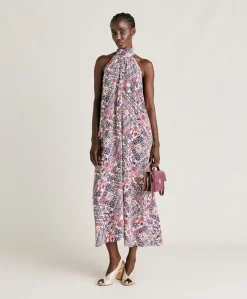 Vestito Sabina In Crepe De Chine - Panna/Violaceo
