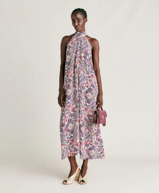 Vestito Sabina In Crepe De Chine - Panna/Violaceo