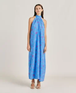 Vestito Sabina In Crepe De Chine - Bluette/Fucsia