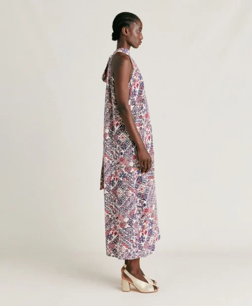 Vestito Sabina In Crepe De Chine - Panna/Violaceo