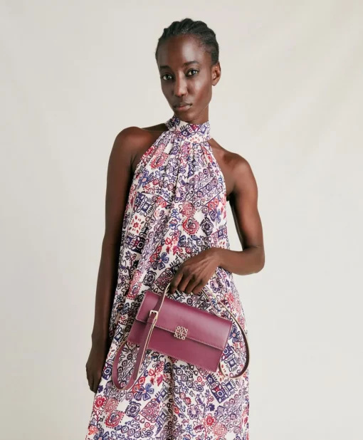 Vestito Sabina In Crepe De Chine - Panna/Violaceo