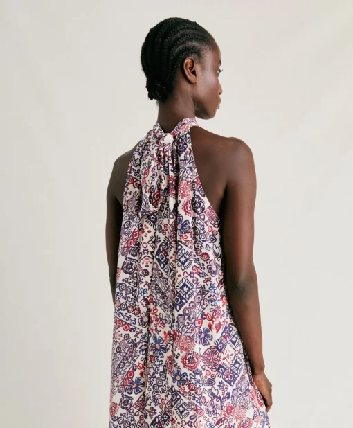 Vestito Sabina In Crepe De Chine - Panna/Violaceo