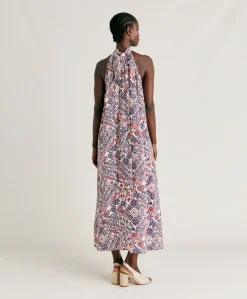 Vestito Sabina In Crepe De Chine - Panna/Violaceo