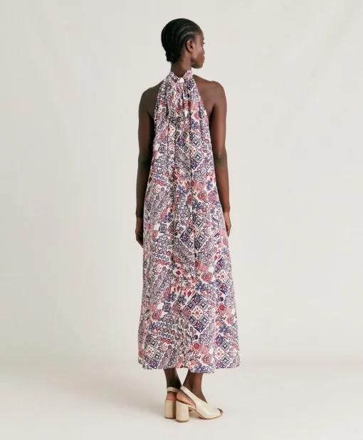 Vestito Sabina In Crepe De Chine - Panna/Violaceo