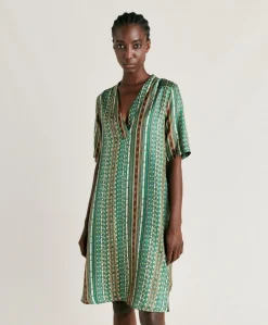Vestito Sarraina In Twill Di Seta - Verde/Multicolor