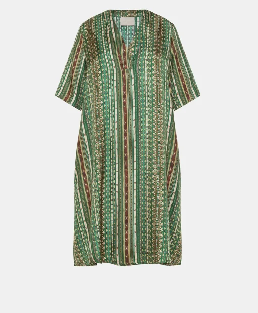 Vestito Sarraina In Twill Di Seta - Verde/Multicolor