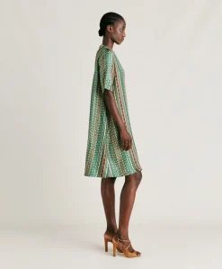 Vestito Sarraina In Twill Di Seta - Verde/Multicolor