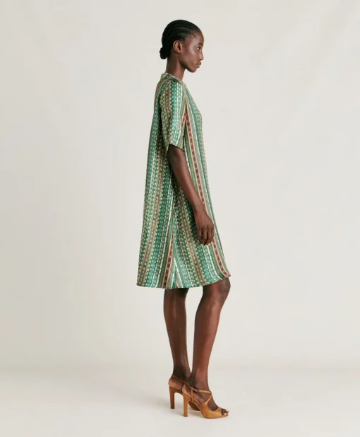 Vestito Sarraina In Twill Di Seta - Verde/Multicolor