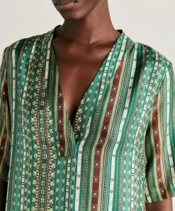 Vestito Sarraina In Twill Di Seta - Verde/Multicolor