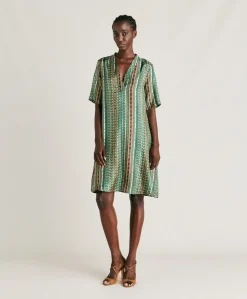 Vestito Sarraina In Twill Di Seta - Verde/Multicolor