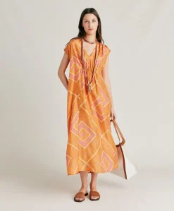 Vestito Scilla In Haboutai Di Seta - Arancio/Fucsia