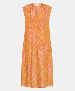 Vestito Scilla In Haboutai Di Seta - Arancio/Fucsia