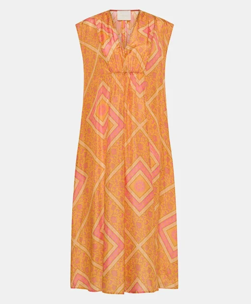 Vestito Scilla In Haboutai Di Seta - Arancio/Fucsia