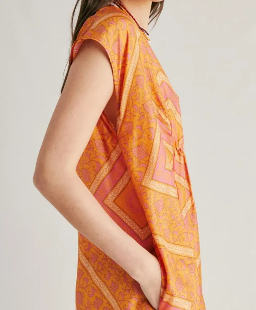 Vestito Scilla In Haboutai Di Seta - Arancio/Fucsia