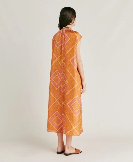 Vestito Scilla In Haboutai Di Seta - Arancio/Fucsia