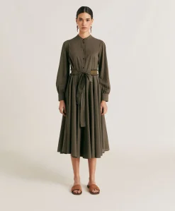 Vestito Sinzias Con Voile Di Cotone - Army