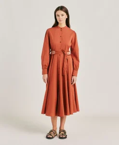 Vestito Sinzias Con Voile Di Cotone - Coccio