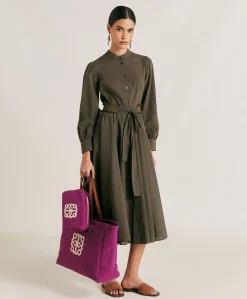 Vestito Sinzias Con Voile Di Cotone - Army