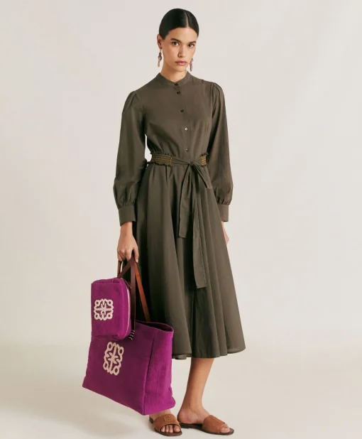 Vestito Sinzias Con Voile Di Cotone - Army