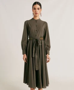 Vestito Sinzias Con Voile Di Cotone - Army