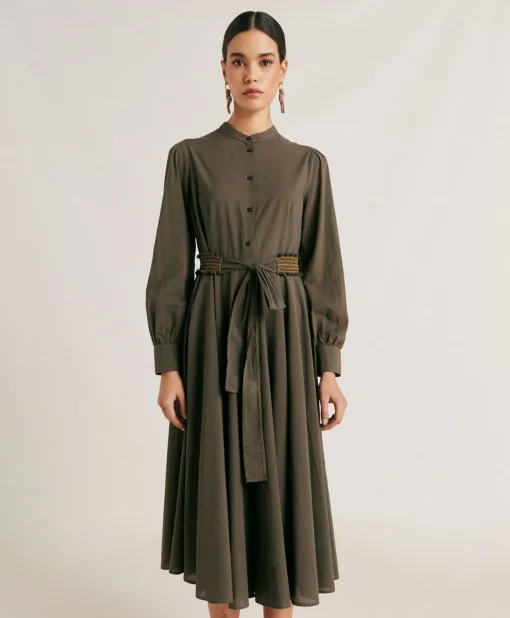 Vestito Sinzias Con Voile Di Cotone - Army